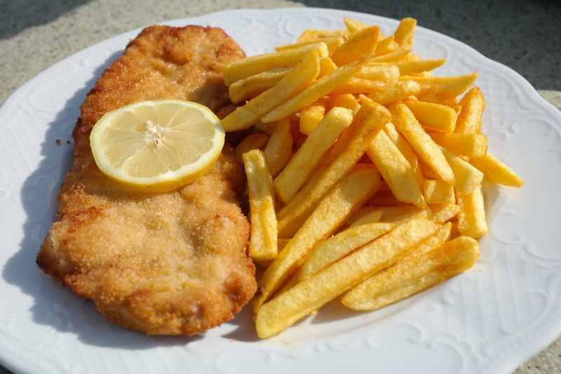Schnitzel and Chips at Fuego By Riviera Kosher Restaurant in Cozumel