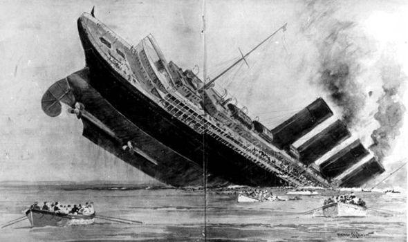 RMS Lusitania while sinking
