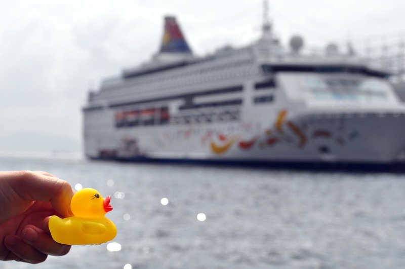 Cruise Ducks with Ship in Background