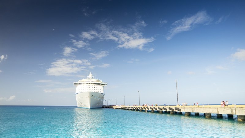 Docked Cruise Ship With Pier