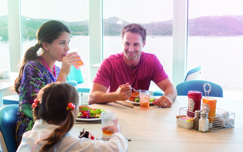 Family of Three Eating at Cruise Buffet
