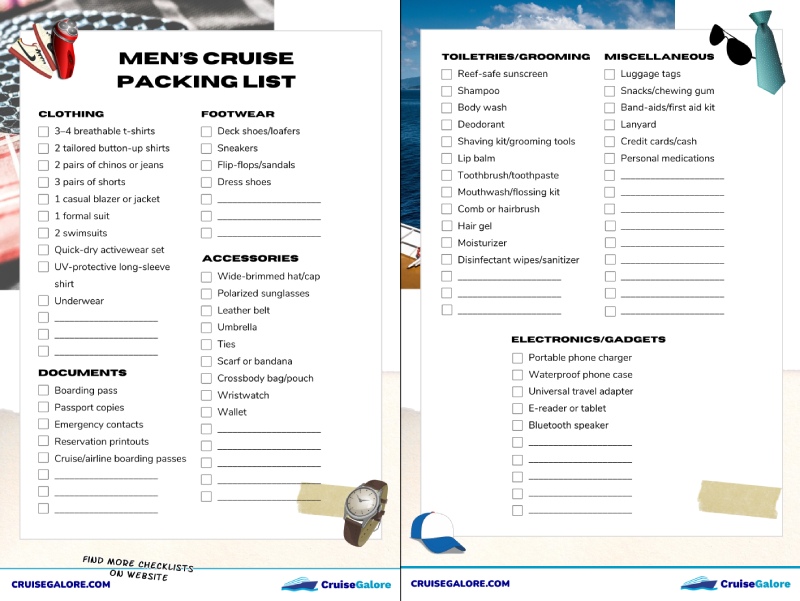 Men's Cruise Packing List Printable preview