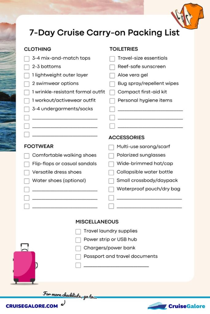 7-Day Cruise Carry-on Packing List Printable