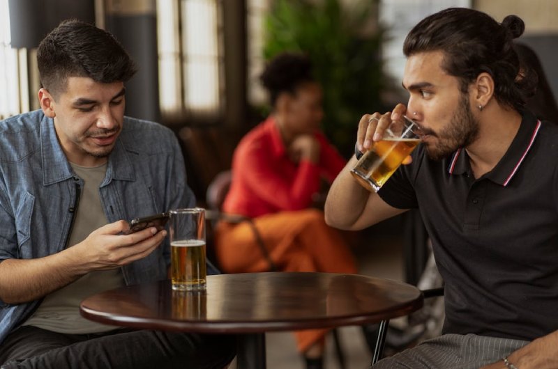 Two People Drinking at Bar